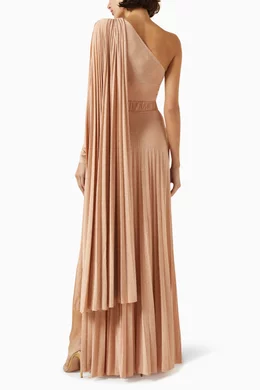 Buy Elisabetta Franchi Pink Pleated One-shoulder Maxi Dress