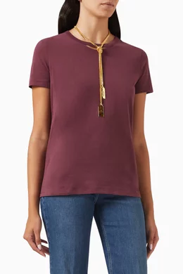 Buy Elisabetta Franchi Burgundy T-shirt with Necklace in