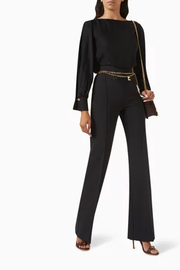 Buy Elisabetta Franchi Black Belted Palazzo Pants in Stretch Crepe