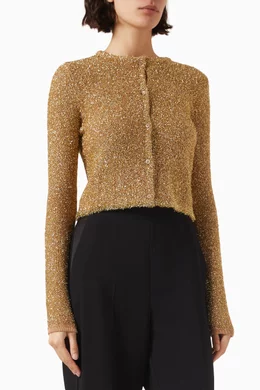 Buy Marella Gold Moxa Shimmer Cardigan in Wool blend Knit For Women Online Ounass Saudi