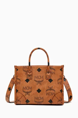 Buy MCM Brown Small Munchen Tote Bag in Visetos Monogram Canvas For Women Online Ounass Saudi