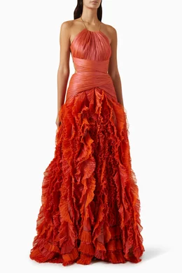 ワンピースその他 MARIA LUCIA HOHAN Women Dresses 24016BRONZE Orange Buy Maria Lucia Hohan Orange Taylor Open-back Frill Gown in