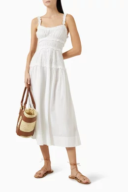 Buy DEN White Marianne Midi Dress in Organic-cotton For Women Online |  Ounass Saudi