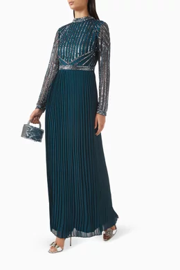 Buy Amelia Rose Green Long-sleeve Embellished Maxi Dress For Women - Main Image