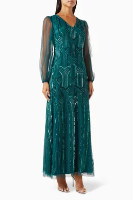Buy Amelia Rose Green Embellished Maxi Dress For Women Online