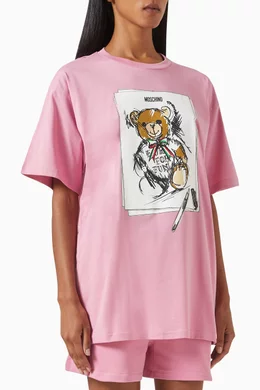 Buy Moschino Pink Oversized Teddy T-shirt in Cotton For Women