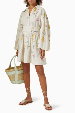 Buy byTiMo Neutral Floral-print Mini Shirt Dress in Cotton-linen Blend For  Women Online | Ounass Saudi