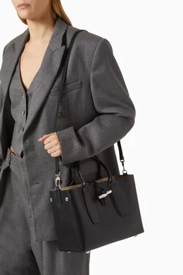 Buy Longchamp Black Medium Le Roseau Box Top handle Bag in Leather For Women Online Ounass Saudi