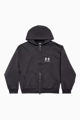 Buy Balenciaga Black x Under Armour Unisex Zip up Hoodie in Archetype Fleece For UNISEX Online Ounass Saudi