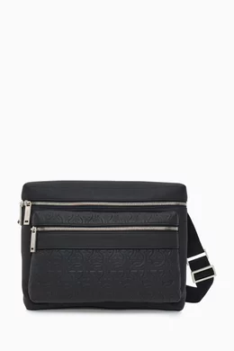 Buy Ferragamo Black Gancini embossed Crossbody Bag in Leather For Men Online Ounass Saudi
