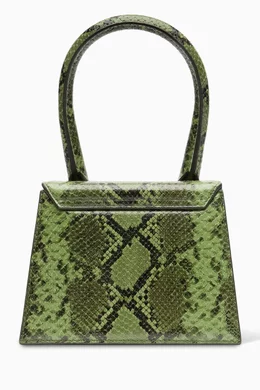 Buy Jacquemus Green Le Chiquito Moyen Tote Bag in Snake Embossed
