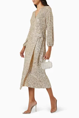 silver sequin kira wrap dress Silver Sequin Kira Wrap Dress