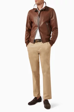 Buy TOM FORD Brown Track Bomber Jacket in Grain Leather For Men 