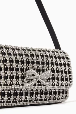 Buy Self-Portrait Black Crystal Baguette Bag in Chainmail