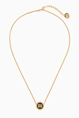 ネックレス・ペンダント Miu Miu Black Enamel And Golden Brass Necklace Buy Miu Miu Black Logo-embellished Pendant Necklace in Gold