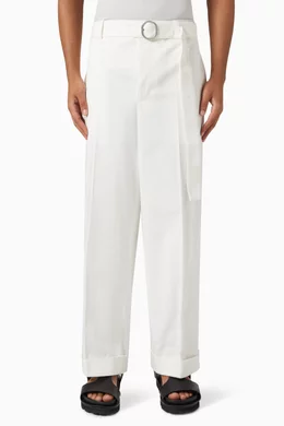 Buy Jil Sander White Belted Pants in Cotton For Men Online