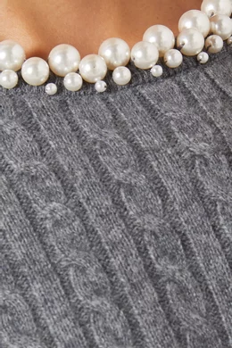 Buy SANDRO Grey Pearl embellished Sweater in Cable knit For Women Online Ounass Saudi