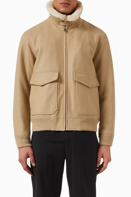 Buy Sandro Neutral Aviator Shearling Jacket in Wool blend For Men Online Ounass Saudi