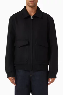 Buy Sandro Black Aviator Shearling Jacket in Wool blend For Men Online Ounass Saudi