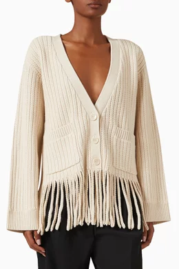 【WHITE 】fringe knit long cardigan Buy SANDRO White Fringe Knit Cardigan in Wool Blend For