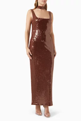 Buy Manuri Brown Celeste Sequin Maxi Dress For Women Online | Ounass Saudi