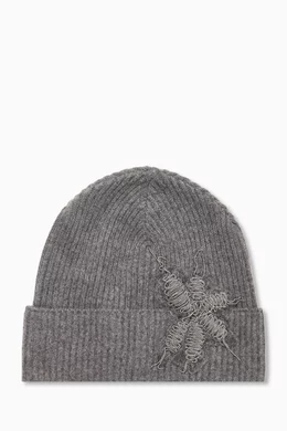 Buy Brunello Cucinelli Grey Embellished Beanie in Cashmere-blend - Main Image