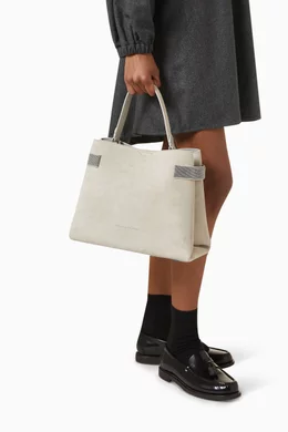 トートバッグ BRUNELLO CUCINELLI Suede pochette with Monili detail Buy Brunello Cucinelli Grey Monili embellished Tote Bag in