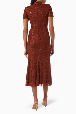 brown self portrait dress self-portrait - Brown Check Chiffon Midi Dress