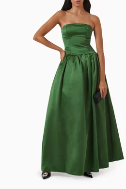 fitted lace wedding dress Goddiva Satin Bandeau Maxi Dress – Tradegala main image 1