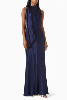 slate blue bridesmaid dresses lulus La Lune Ruched Halter Maxi Dress | Iceberg Blue | Dresses