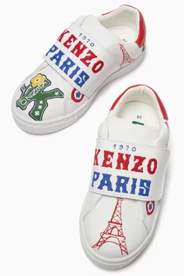 Buy KENZO KIDS Neutral Embroidered Velcro Sneakers in Leather For Boys Online Ounass Saudi