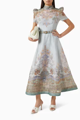 Buy Zimmermann Blue Eden Belted Midi Dress in Linen-silk For Women Online |  Ounass Saudi