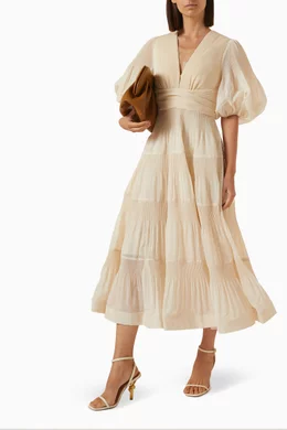 knee length dresses for ladies Zimmermann Awaken Chambray Floral Picnic Midi Dress main image 1