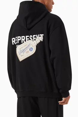 Buy Represent Black Luggage Tag Oversized Hoodie in Cotton fleece For Men Online Ounass Saudi