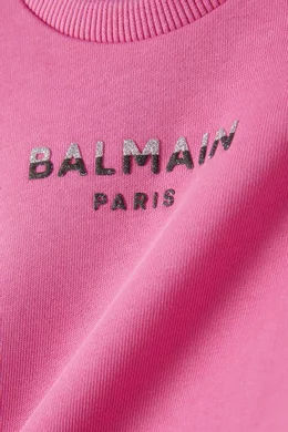 Buy Balmain Pink Logo print Sweatshirt in Cotton For Baby Girls Online Ounass Saudi