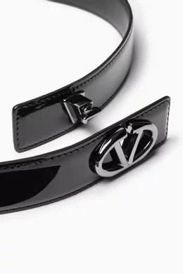 Buy Valentino Garavani Black Vlogo Belt in Patent Leather 