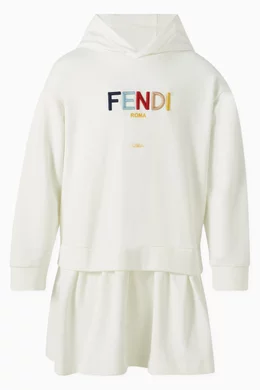 Buy Fendi White Logo Embroidered Hoodie Dress For Girls Online Ounass Saudi