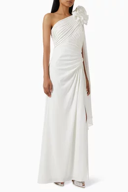 Buy Tadashi Shoji Neutral One-shoulder Cape Gown For Women Online
