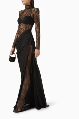 Buy zgr Masur Black Draped-skirt Maxi Dress in Lace For Women Online |  Ounass Saudi