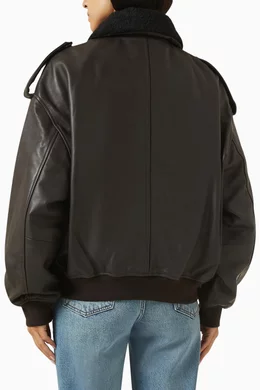 Buy Maje Brown Blastiya Oversized Jacket in Leather For Women