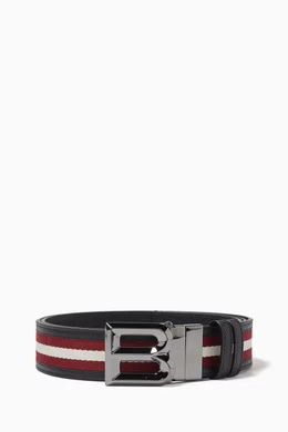 Buy Bally Black B Bold Reversible Belt in Leather & Canvas  display picture 3
