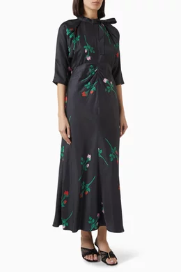 Buy Oroton Black Rosebud Tie-neck Midi Dress in Silk For Women Online |  Ounass Saudi