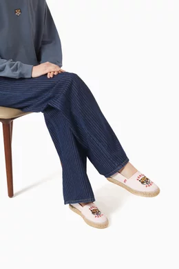 Buy KENZO Pink Lucky Tiger Embroidered Espadrilles in Canvas