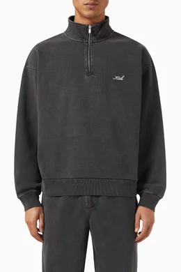 Buy Kith Black Nelson Quarter Zip Sweatshirt in Cotton Fleece For Men Online Ounass Saudi