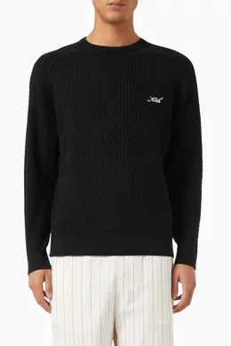 Buy Kith Black Tilden Crewneck Sweater in Cotton Knit For Men 
