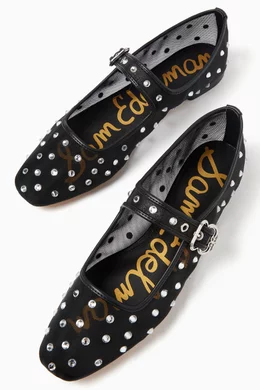 Buy Sam Edelman Black Michaela Crystal embellished Mary Jane Ballerina Flats in Mesh For Women Online Ounass Saudi