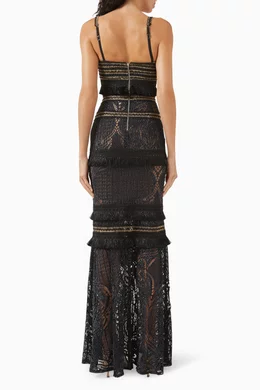 Buy PatBO Black Lace-trimmed Fringe Maxi Dress For Women Online | Ounass  Saudi