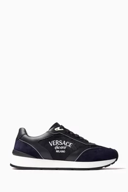 Buy Versace Blue Milano Runner Sneakers in Leather Suede For Men Online Ounass Saudi