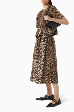 Buy Ganni Multicolour Leopard-print Smocked Midi Skirt in Organic