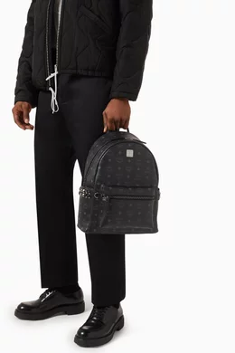 Buy MCM Black Stark Side Studs Backpack in Visetos For Men  display picture 1
